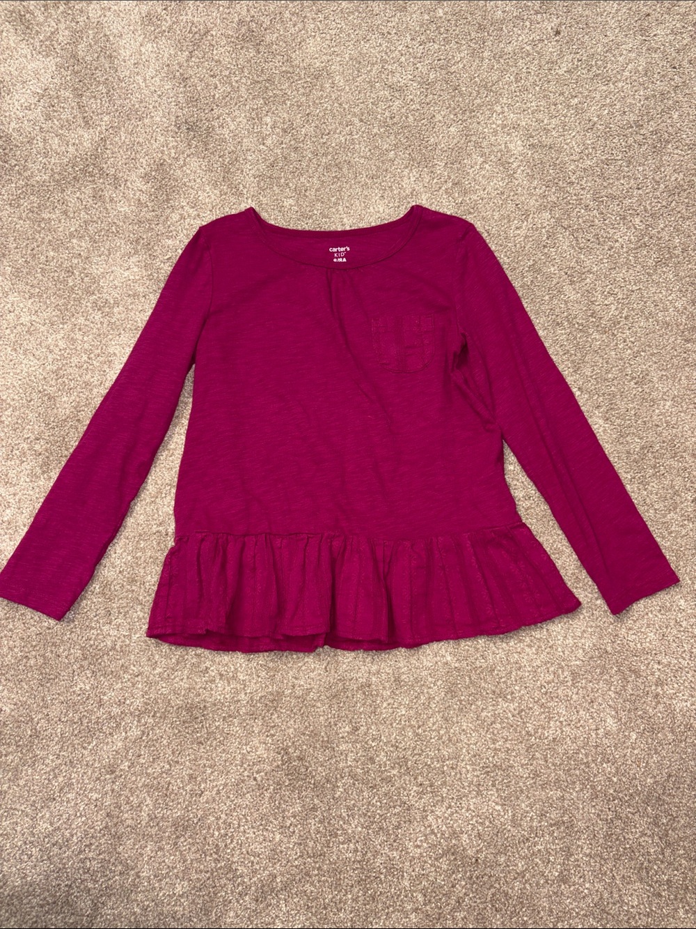 Carter's Girls (Size 8) Long-Sleeve Ruffle Hem Top - Deep Cranberry Red